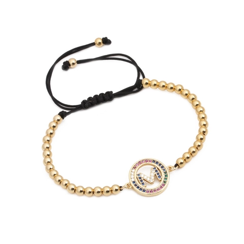Moda Cobre Circonia Arcoíris 26 Letras del Alfabeto Inglés Pulsera Tejida Para Mujeres Hombres Cuentas de Oro Ajustables Joyería de Cadena Trenzada Regalo
