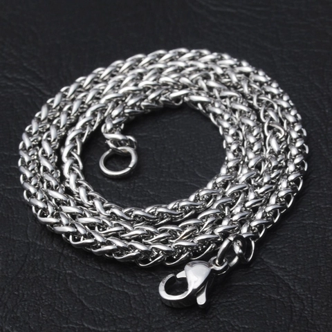 Collar Cadena De Trigo Acero Inoxidable Franco Eslabón Cadena De Quilla Para Hombres Mujeres Con Cierre De Langosta Accesorio