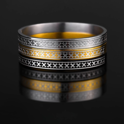 Edelstahl Armreif Mit Graviertem Sternscharnier Für Damen Herren Vakuumplattiert 18K Gold Silber Schwarz Retro Schmuck