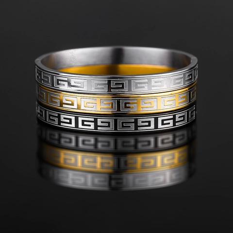 Stainless Steel Greek Fret Meander Pattern Bangle Vintage Punk Style Geometric Hinged Bracelet For Men Women Jewelry