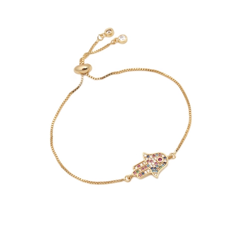 Luxus Hand der Fatima Böser Blick Kupfer Zirkonia Armband Für Damen Bunte Steine Verstellbares Tunnelzug Boxkette Armband Schmuck