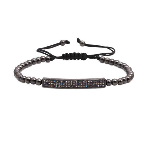 Mode Verstellbares Kupferperlen Armband Mit Bunter Mikro Eingelegter Zirkon Rechteckiger Bar Hip Hop Schmuck Für Unisex