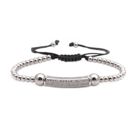 Pulsera de Cuentas de Circón Micro Pavé Cuentas de Metal de Cobre Cordón Trenzado Ajustable Joyería Moderna Hombre Mujer