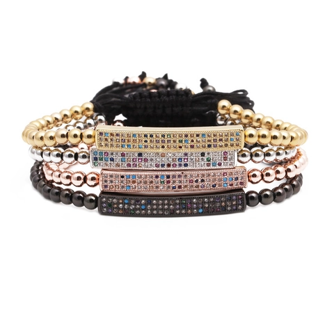 Mode Verstellbares Kupferperlen Armband Mit Bunter Mikro Eingelegter Zirkon Rechteckiger Bar Hip Hop Schmuck Für Unisex