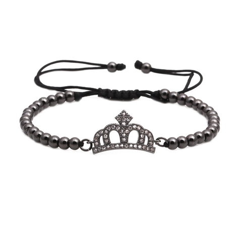 Pulsera Ajustable de Corona de Circonia Micro Pave de Cobre de Lujo para Hombres Mujeres Pulsera Tejida de Cuentas Estilo Europeo