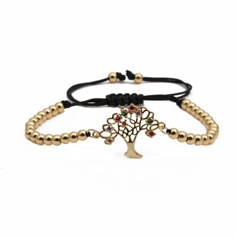 Bracciale Albero Della Vita in Rame Con Zirconi Colorati Intarsiati Corda Intrecciata Regolabile Per Donna Gioielli Occidentali