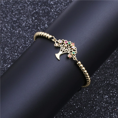 Bracciale Albero Della Vita in Rame Con Zirconi Colorati Intarsiati Corda Intrecciata Regolabile Per Donna Gioielli Occidentali