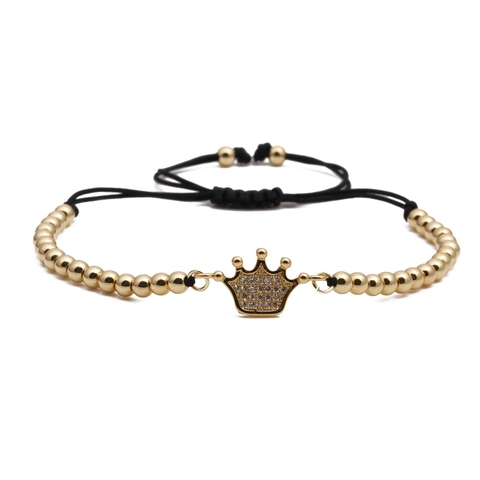 Luxus Kupfer Krone Anhänger Perlenarmband Für Damen Herren Mikro Pavé Strass Verstellbare Kordelkette Mode Schmuck Geschenk