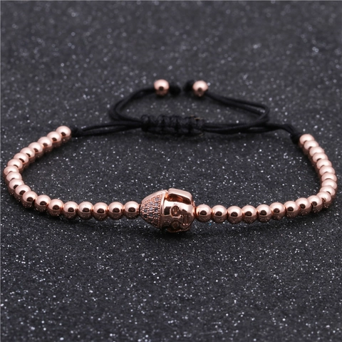 Bracciale a Perline in Rame a Forma di Testa di Buddha Fatto a Mano per Uomo Donna Corda Intrecciata Regolabile Strass Braccialetto