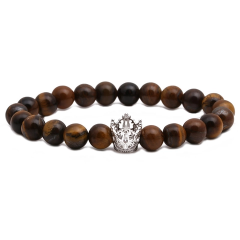 Bracciale con Perline a Corona in Acciaio Inossidabile e Pietra Naturale per Uomo Donna Gioielli Vintage in Occhio di Tigre Pietra Lavica Turchese Bianco Bracciale Elastico