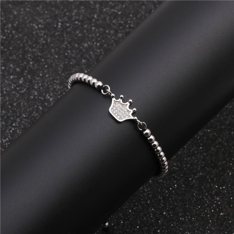 Luxus Kupfer Krone Anhänger Perlenarmband Für Damen Herren Mikro Pavé Strass Verstellbare Kordelkette Mode Schmuck Geschenk