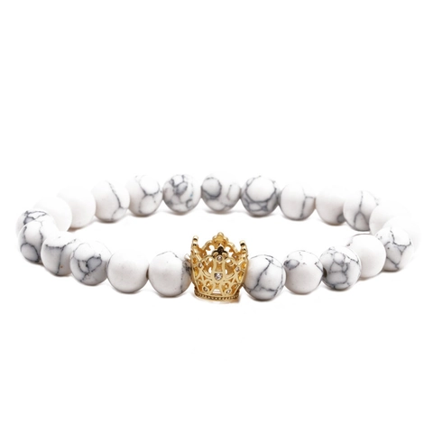 Bracciale con Perline a Corona in Acciaio Inossidabile e Pietra Naturale per Uomo Donna Gioielli Vintage in Occhio di Tigre Pietra Lavica Turchese Bianco Bracciale Elastico