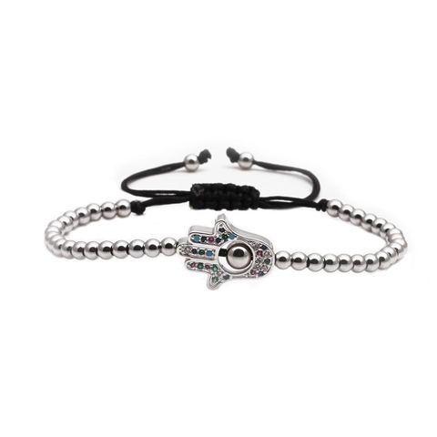 Pulsera Hamsa Hand de Cobre con Circonitas de Colores y Cuerda Ajustable Mal de Ojo Joyería Estilo Étnico Unisex