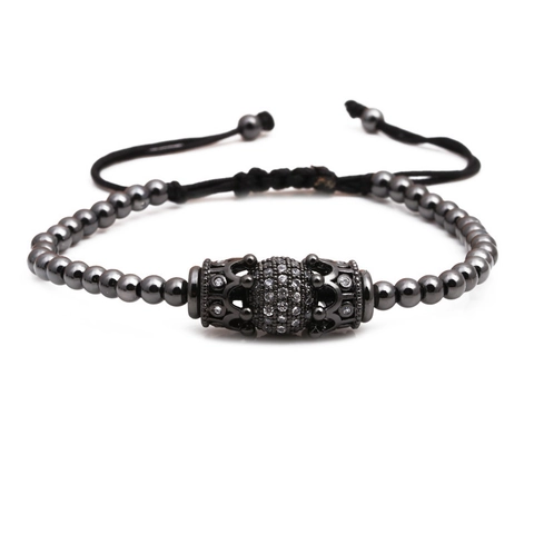 Pulsera de Cuentas de Cobre Ajustable Con Dije de Corona y Bola de Circonia con Micro Incrustaciones Joyería para Hombre y Mujer