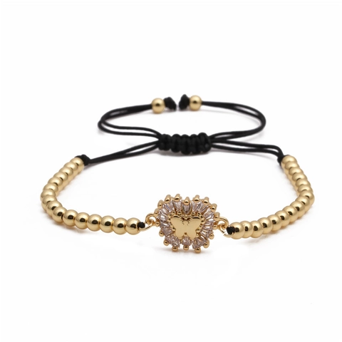 Brasilianischer Stil Kupfer Zirkon Schmetterling Herz Armband Für Damen Vergoldet Geflochten Verstellbar Schmuck Valentinstag Geschenk