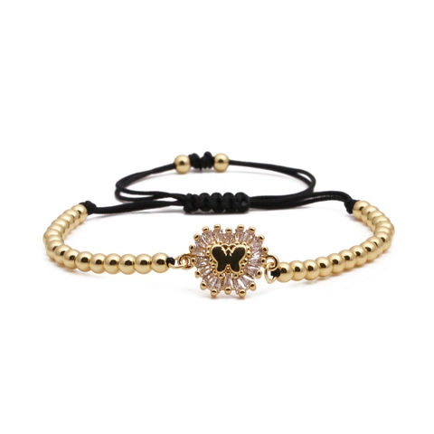 Brasilianischer Stil Kupfer Zirkon Schmetterling Herz Armband Für Damen Vergoldet Geflochten Verstellbar Schmuck Valentinstag Geschenk