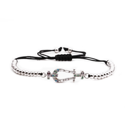 Bracciale Intrecciato a Perline con Grillo in Rame e Zirconia Colorata Micro Pavé Catena a Corda Regolabile Gioielli Unisex
