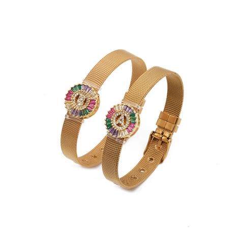 Alfabet Letter Mesh Horlogeband Armband Voor Dames Koper Kleurrijke Zirkoon Verguld Roestvrij Staal Verstelbaar Sieraden Cadeau