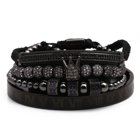 Bangle Bracelet Tissé Perles Couronne Luxe Cuivre Zircone Chiffres Romains Bijoux Décoration Pour Hommes Unisexe