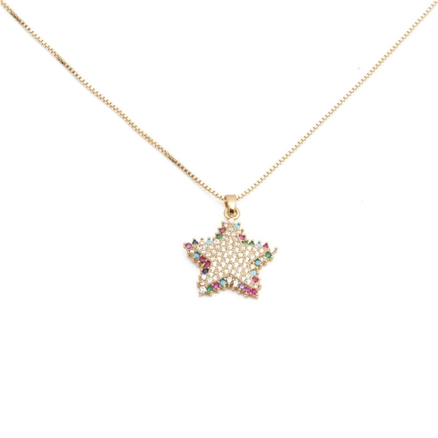 Fashion Micro Pave Zirconia Star Planet Pendant Necklace Gold Plated Copper Box Bead Chain Jewelry For Women Men Gift