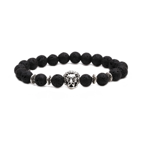 Vintage Black Lava Stone Beaded Bracelet Set With Lion Owl Buddha Elephant Leopard Skull Helmet Crown Alloy Charm Jewelry