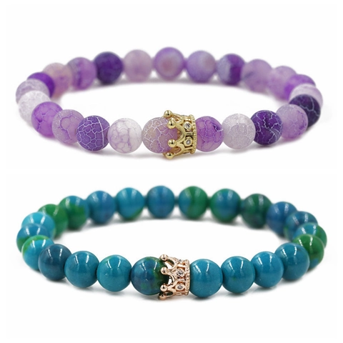 European American Natural Stone Crown Beaded Bracelet For Couples Copper Inlaid Zirconia Phoenix Stone Stretch Hand String Jewelry