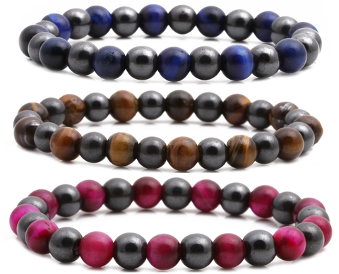 Bracciale di Perline in Ematite Occhio di Tigre Naturale per Uomo Donna Pietra di Energia Guarigione Bracciale Yoga Gioielli