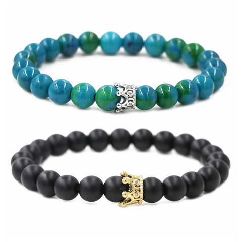 Retro Matte Black Stone Phoenix Stone Krone Perlenarmband Für Paare Kupfer Eingelegt Zirkonia Mode Schmuck Geschenk