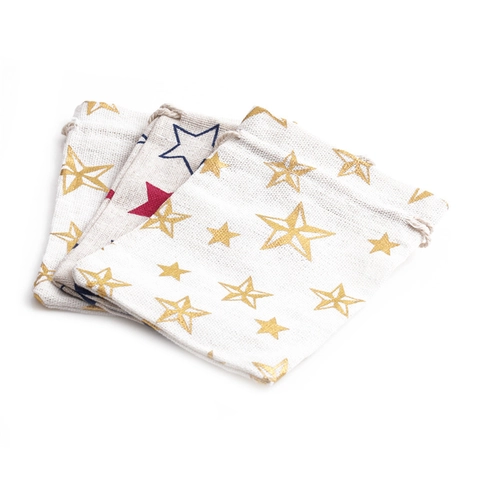 Star Pattern Drawstring Jewelry Bag Cotton Linen Velvet Fabric Bronzing Printing Gift Packing Small Items Storage Pouch