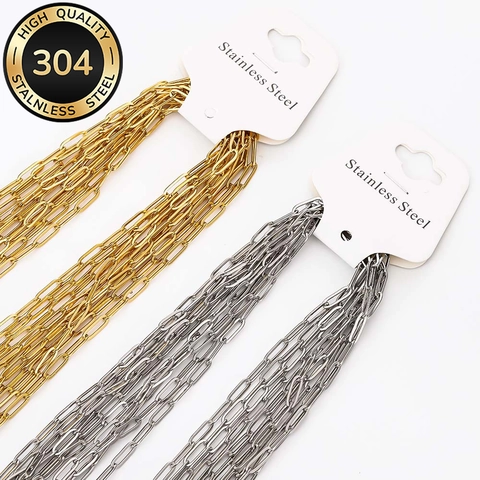 304 Stainless Steel Paperclip Chain Necklace For Women Men High Quality Minimalist Gold Silver Plated Link Chain With Lobster Clasp Durable Jewelry