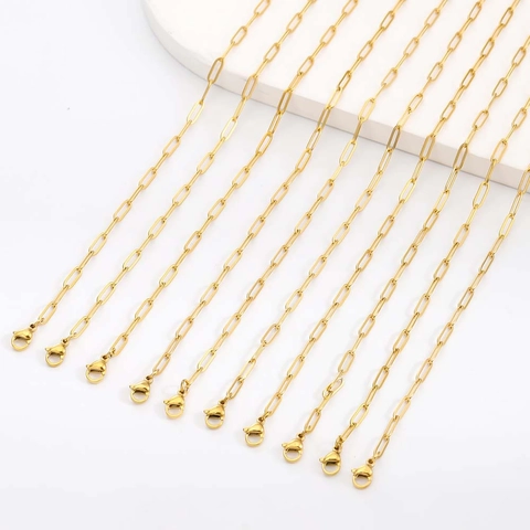 304 Stainless Steel Paperclip Chain Necklace For Women Men High Quality Minimalist Gold Silver Plated Link Chain With Lobster Clasp Durable Jewelry