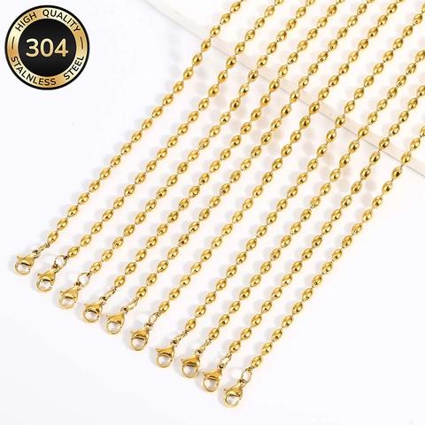 Collana a Catena in Acciaio Inossidabile 304 di Alta Qualità Con Chiusura a Moschettone Catena a Grani di Riso Per Creazione Gioielli Donna
