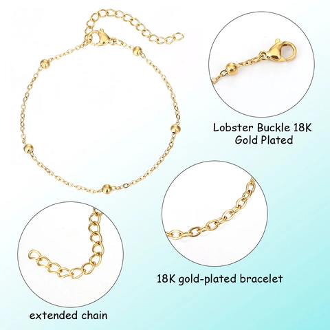 Braccialetto a Catena con Perline in Acciaio Inossidabile Minimalista per Donna Gioielli Regolabili Placcati Oro Argento Accessori Braccialetto alla Moda