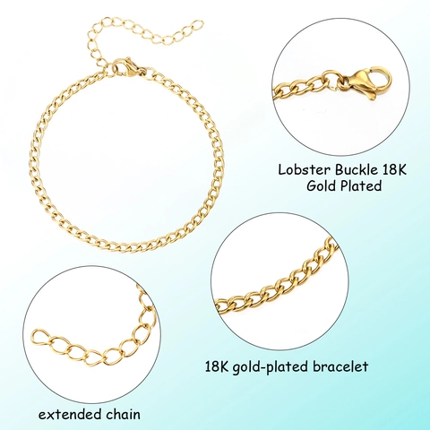 Stainless Steel Cuban Link Bracelets Anklets Minimalist Curb Chain Jewelry For Women DIY Fashion Accessory Gold Silver Tone