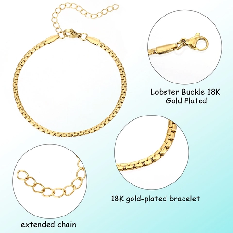 Edelstahl Box Chain Armband Für Damen DIY Schmuckherstellung Minimalistisch Verstellbares Gliederkette Armband Vergoldet