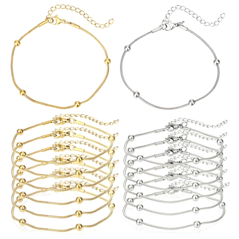 Stainless Steel Snake Chain Bracelet Minimalist Round Bead Adjustable Link Bracelet For Women Wedding Party Jewelry Accessory