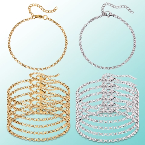 Cadenas de Pulsera de Acero Inoxidable Eslabón Rolo Para Joyería DIY Cierre de Langosta Extensor Ajustable Tono Oro Plata