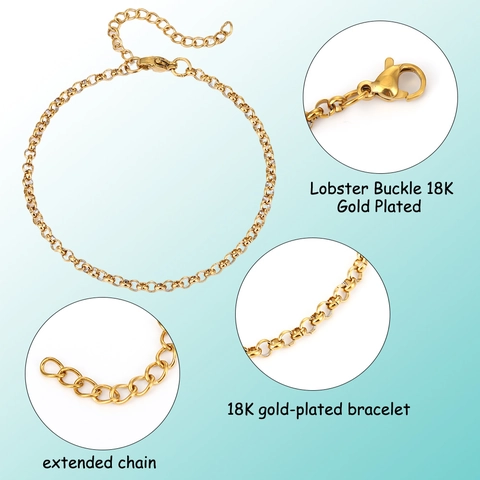 Cadenas de Pulsera de Acero Inoxidable Eslabón Rolo Para Joyería DIY Cierre de Langosta Extensor Ajustable Tono Oro Plata