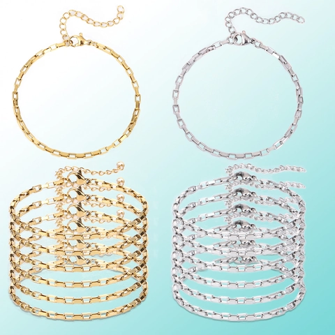 Stainless Steel Long Box Chain Bracelets For DIY Jewelry Making Gold Steel Color Chains With Lobster Clasp Extension Chain