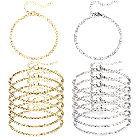 Stainless Steel Cuban Link Bracelets Anklets Minimalist Curb Chain Jewelry For Women DIY Fashion Accessory Gold Silver Tone