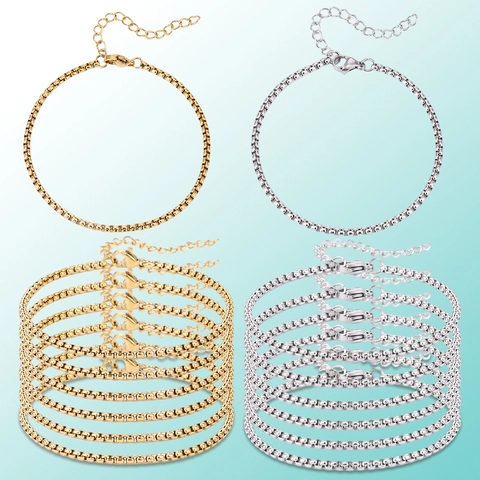 Edelstahl Box Kette Armband Für Damen 18K Vergoldet Minimalistische Gliederkette Mode Schmuck Verstellbare Zwölf Armbänder