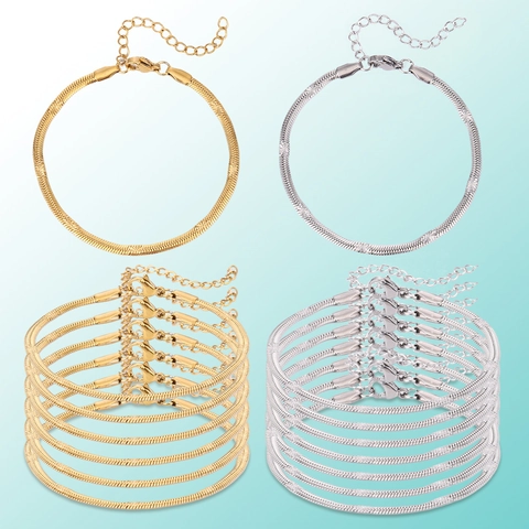 Ensemble Bracelet Chaîne Serpent Plate en Acier Inoxydable pour Femme Plaqué Or DIY Création de Bijoux Fermoir Mousqueton Chaîne d'Extension Accessoires de Mode