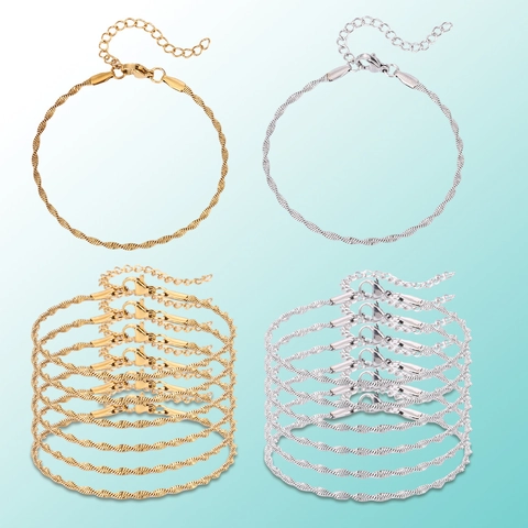 Stainless Steel Twisted Chain Bracelets For DIY Jewelry Making 18K Gold Plated Wave Texture Adjustable Extension Chain Accessory