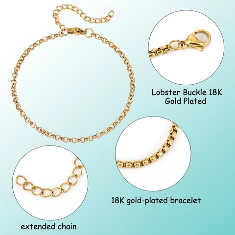 Edelstahl Box Kette Armband Für Damen 18K Vergoldet Minimalistische Gliederkette Mode Schmuck Verstellbare Zwölf Armbänder