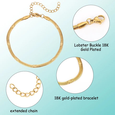 Ensemble Bracelet Chaîne Serpent Plate en Acier Inoxydable pour Femme Plaqué Or DIY Création de Bijoux Fermoir Mousqueton Chaîne d'Extension Accessoires de Mode