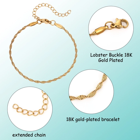 Stainless Steel Twisted Chain Bracelets For DIY Jewelry Making 18K Gold Plated Wave Texture Adjustable Extension Chain Accessory