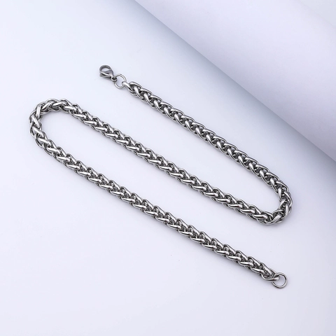 Men Stainless Steel Wheat Chain Necklace Braid Spiga Link Chain Minimalist Punk Jewelry For Men Unisex Accessory Silver