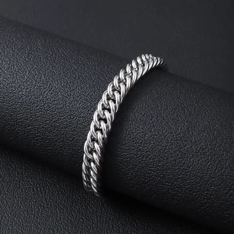 Minimalistisch Edelstahl Armband Doppel Gewebt Panzerkette Für Damen Herren Poliert Silber Curb Chain Schmuck Geschenk