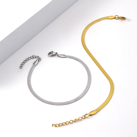 Minimalist Stainless Steel Flat Snake Bone Chain Bracelet For Women Men Vacuum Plated Gold Steel Color Jewelry Unisex Gift
