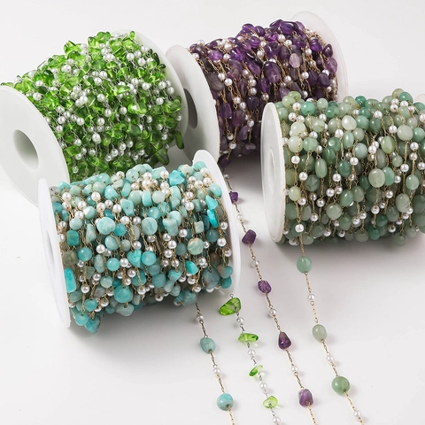 Stainless Steel Resin Beaded Chain Artificial Pearl Handmade Jewelry Making DIY Necklace Bracelet Accessories Roll